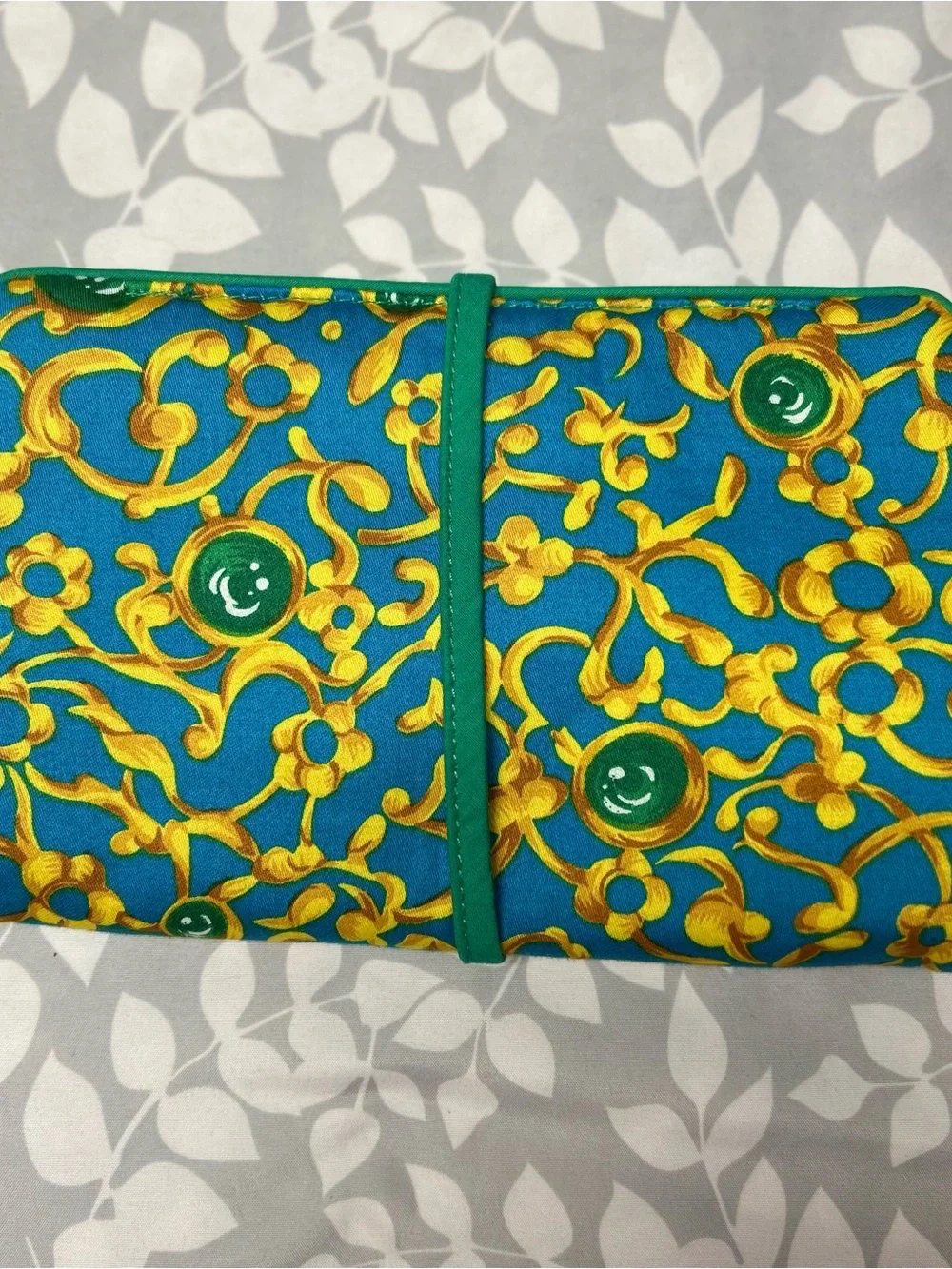 Vintage Oscar de la Renta blue and yellow baroque-print cosmetic pouch
